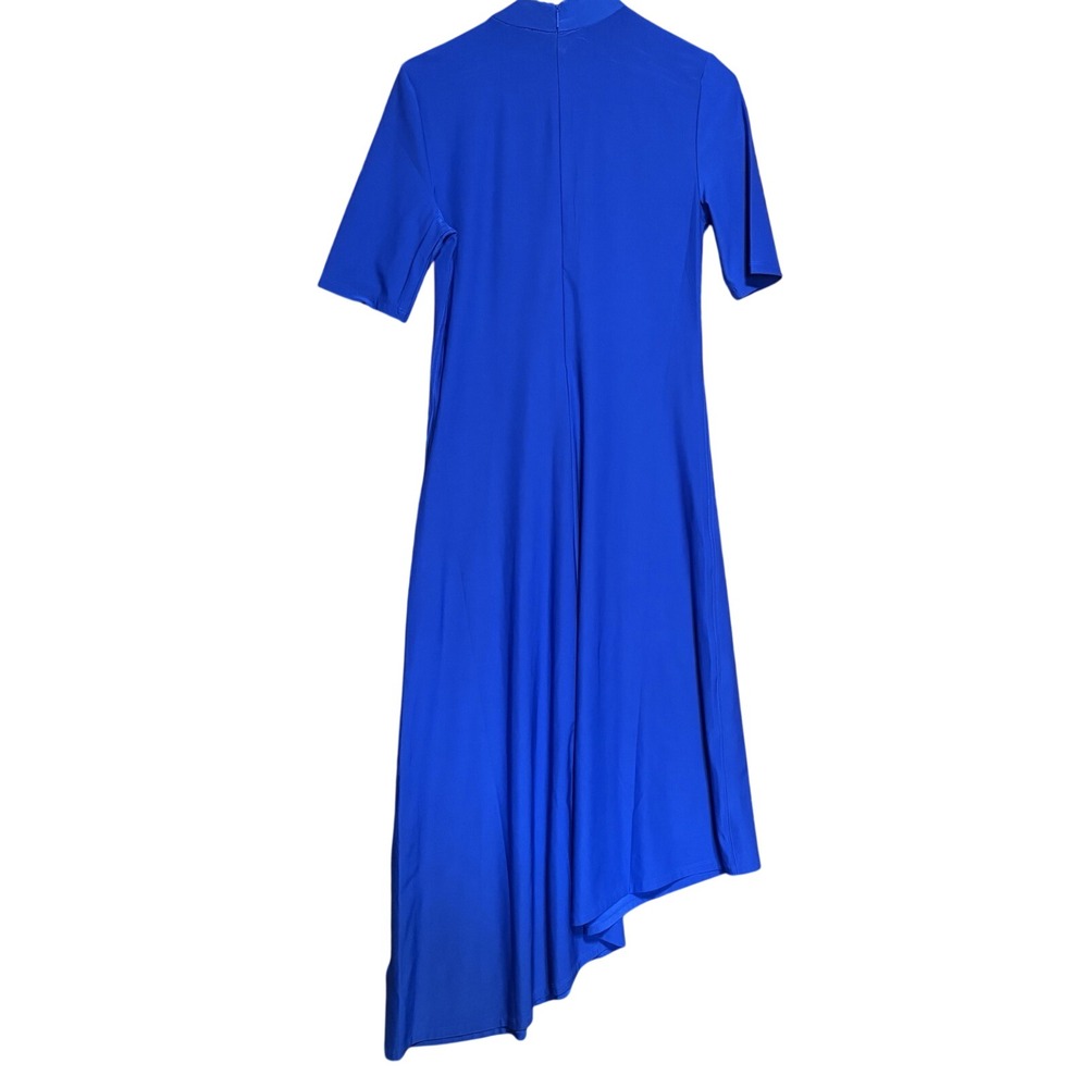 Calvin Klein Asymmetric Midi Dress Medium Cobalt Blue Mock Neck Short Sleeve - Picture 2 of 6